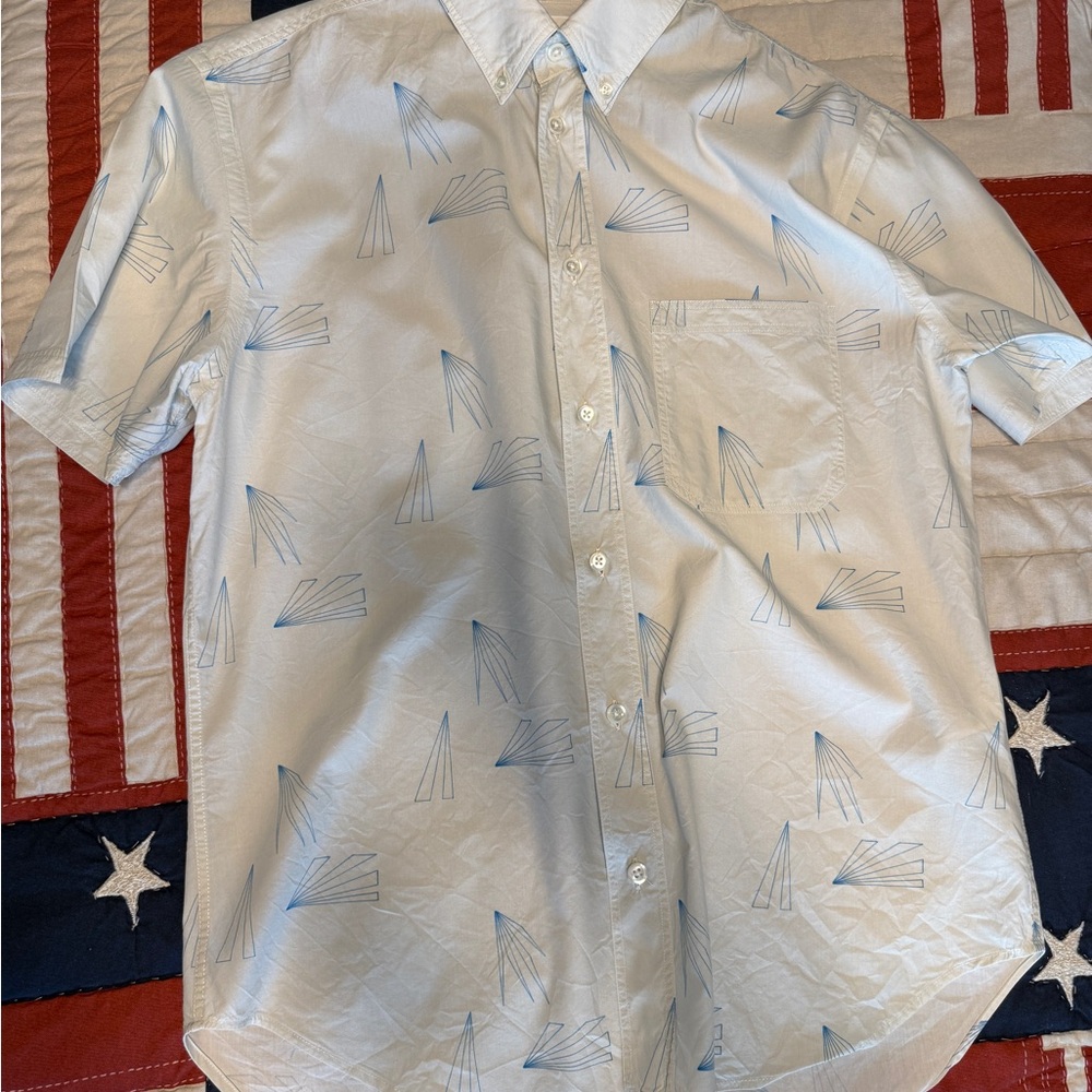 Billy Reid Printed Short Sleeve Button-Down Shirt | Made in Portugal | Size S